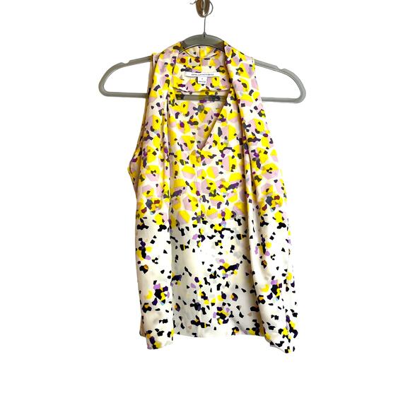 Diane Von Furstenberg Sleeveless Abstract Silk Blouse Size S Multicolor Flaw - Picture 1 of 9